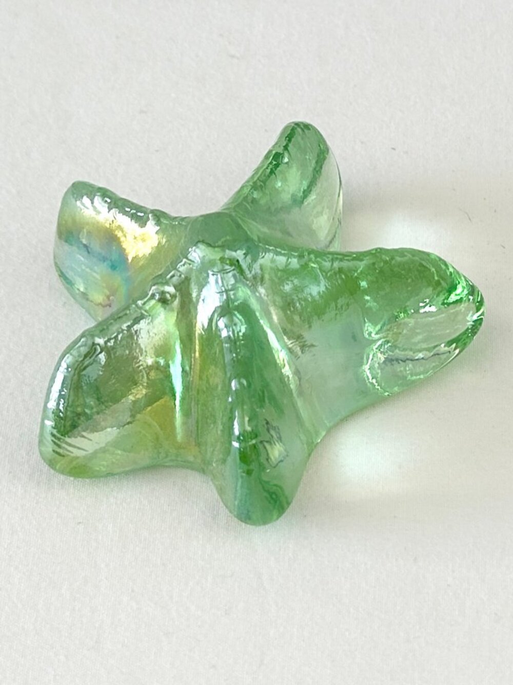 Art Glass STARFISH Paperweight Green Iridescent Hand Blown Coastal Beach Decor